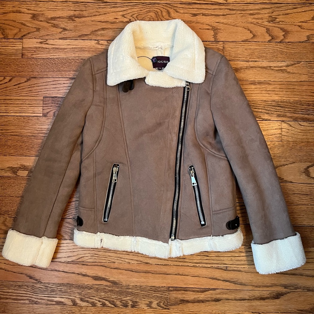 Aviator Jacket Women’s Sz.XS Tan Faux Shearling Suede Sherpa Lined Bomber NWOT